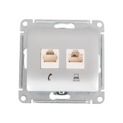 Розетка компьютерная + телефонная 2-м СП Glossa RJ45 + RJ11 кат.5E механизм алюм. SE GSL000385