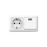 Блок ОП Олимп 1-кл. вык. с подсветкой + роз. с заземл. горизонт. бел. UNIVersal О0036