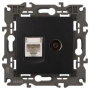 Розетка компьютерная + телевизионная 2-м Elegance 14-3110-05 RJ45 + TV IP20 механизм антрацит Эра Б0034318
