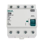 Выключатель дифференциального тока (УЗО) 4п 25А 30мА тип AC 6кА УЗО-03 DEKraft 14233DEK