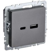 Розетка BRITE USB A+C 18Вт РЮ11-1-БрС механизм сталь IEK BR-U22-018-K46