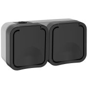 Розетка 2-м ОП TORS 16А IP55 TS122 горизонт. с заземл. с крышкой графит IEK TS-R26-16-55-G-K53