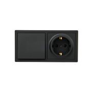 Блок ОП LETO (1-кл. выключатель + 1-м розетка с заземл.) горизонт. черн. бархат LEZARD 752-4200-170BAP