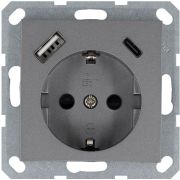 Розетка Shuko 16А с заземл. защ. шторки с 2-мя заряд. устройствами USB тип A+C 25Вт механизм алюм. Jasmart G5501USB-25S