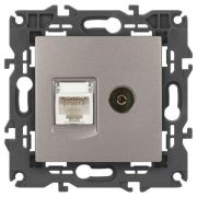 Розетка компьютерная + телевизионная Elegance 14-3110-16 RJ45+TV титан Эра Б0065768